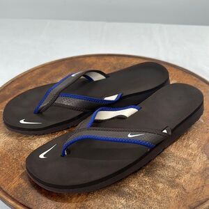 Nike Sandals Womens 9 Celso Brown Blue Flip Flops Thongs Swoosh